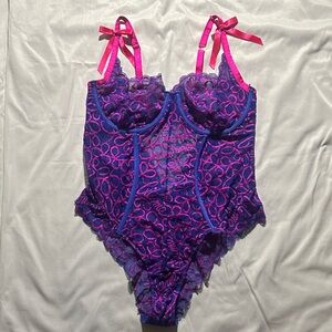 Savage X Fenty Vibrant Purple and Pink Lace Bodysuit